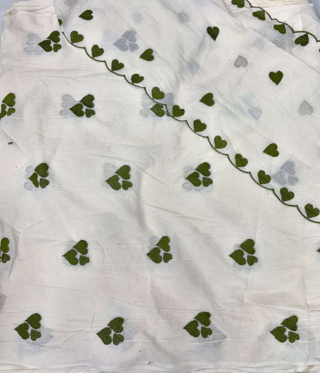 Kora Cotton Green Heart Design Fabric