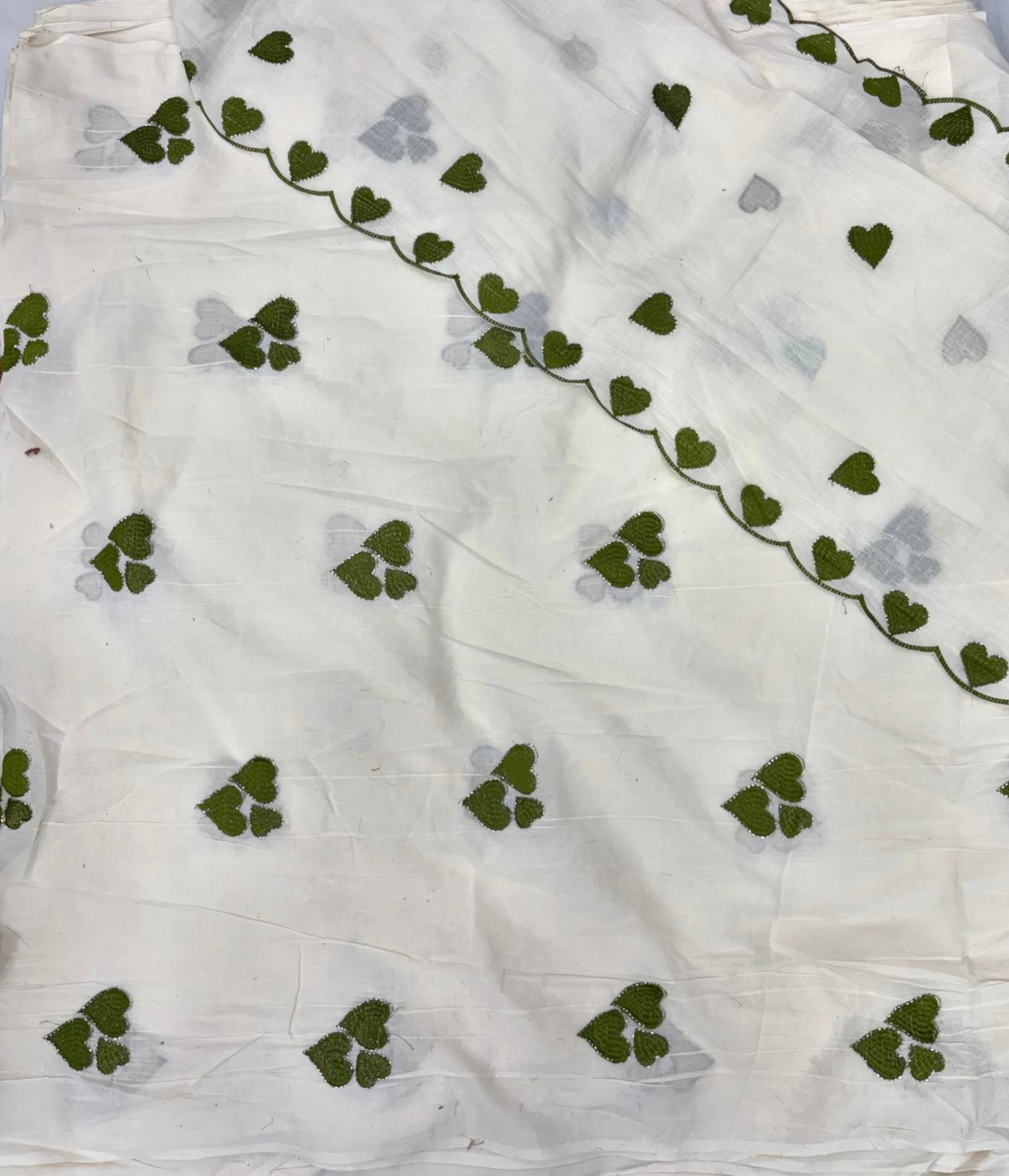 Kora Cotton Green Heart Design Fabric