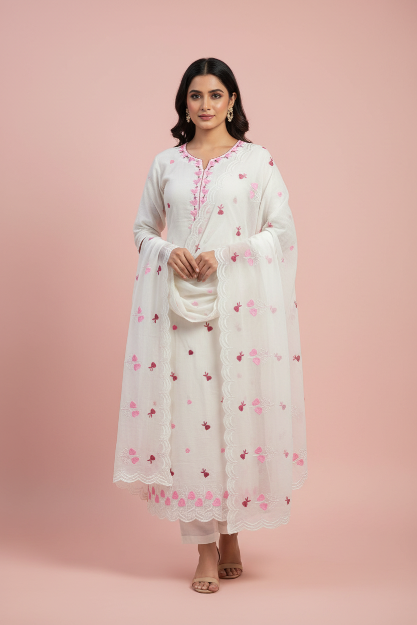 Blush Hearts – Embroidered Heart Suit Set Fabric