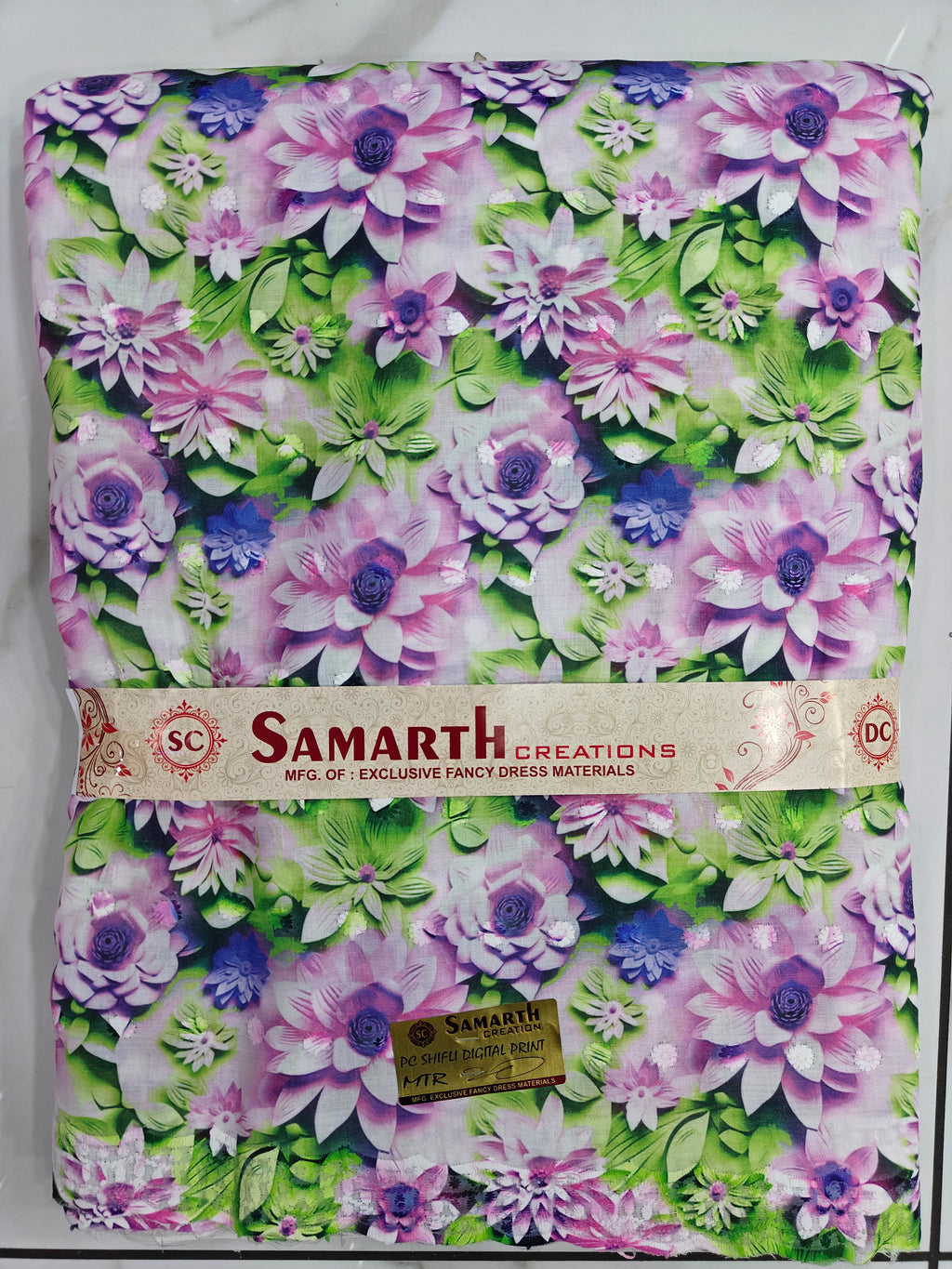 Lavender Bloom – Premium Digital Floral Schiffli Fabric