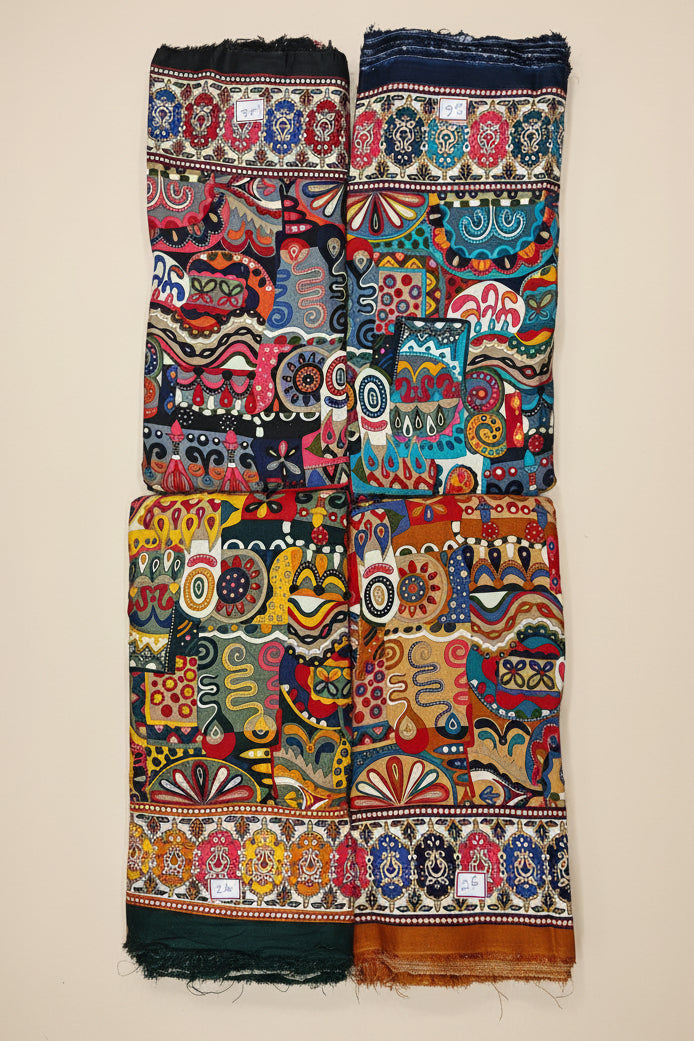 Spiraled bohemian textile with vibrant colors Fabric