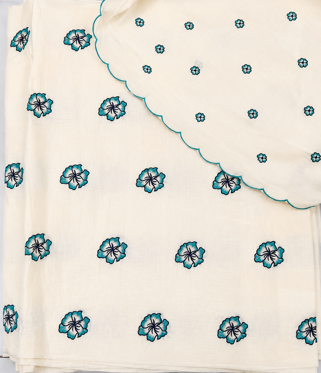 Floral Petal Embroidered Kora Fabric Fabric