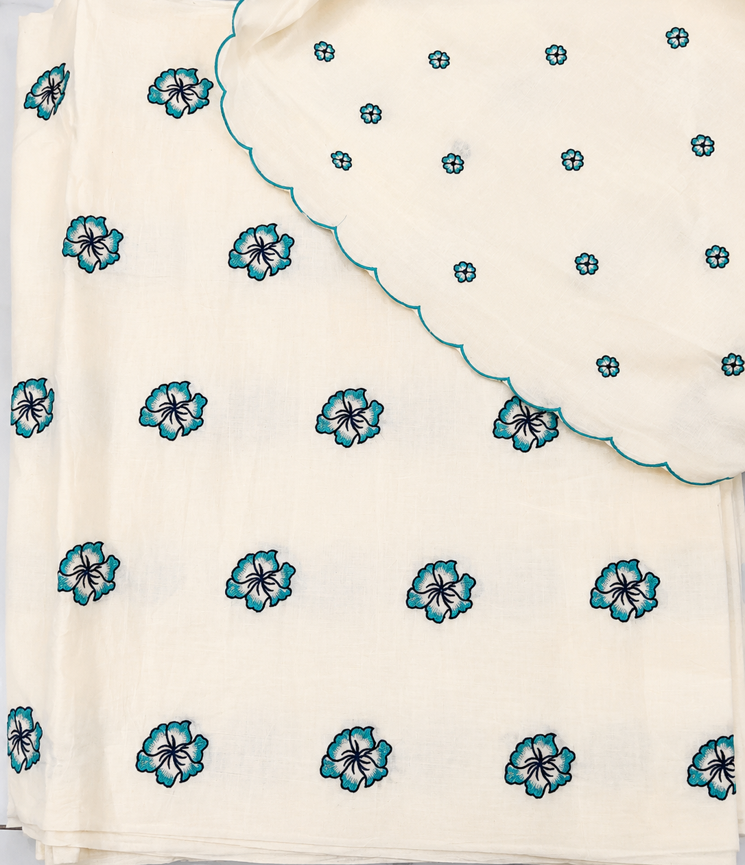 Floral Petal Embroidered Kora Fabric Fabric