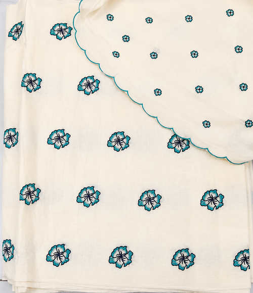 Floral Petal Embroidered Kora Fabric Fabric