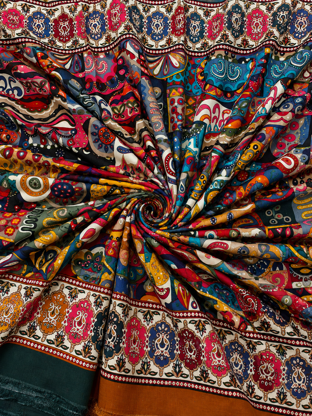 Spiraled bohemian textile with vibrant colors Fabric