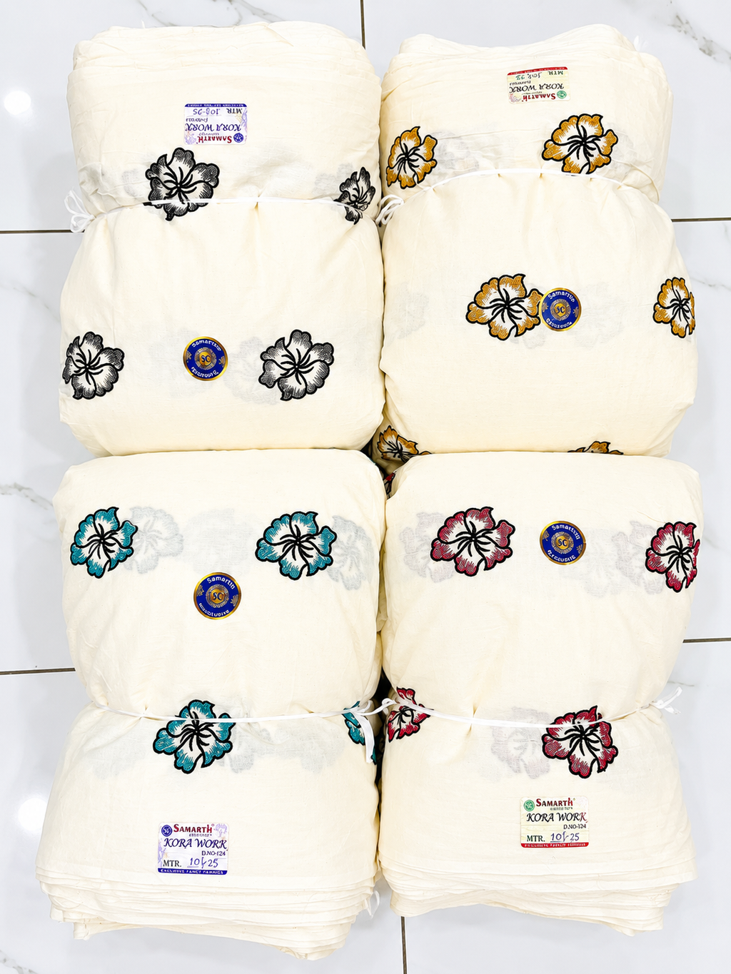Floral Petal Embroidered Kora Fabric Fabric
