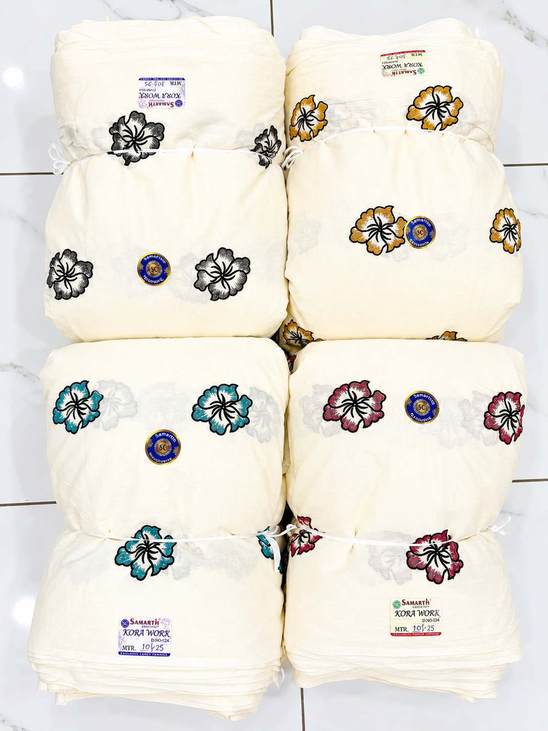 Floral Petal Embroidered Kora Fabric Fabric