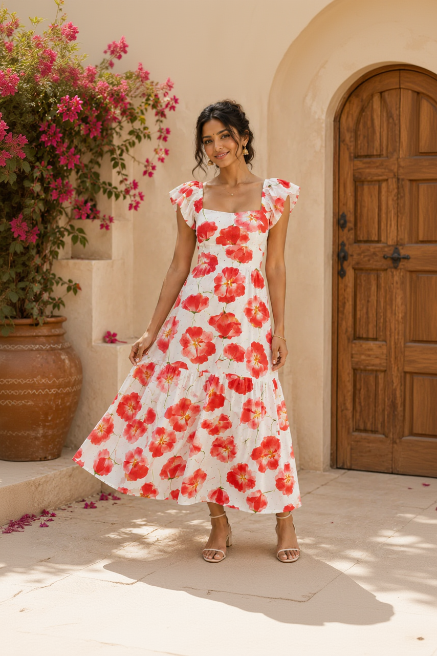 Coral Blossom Whisper Fabric