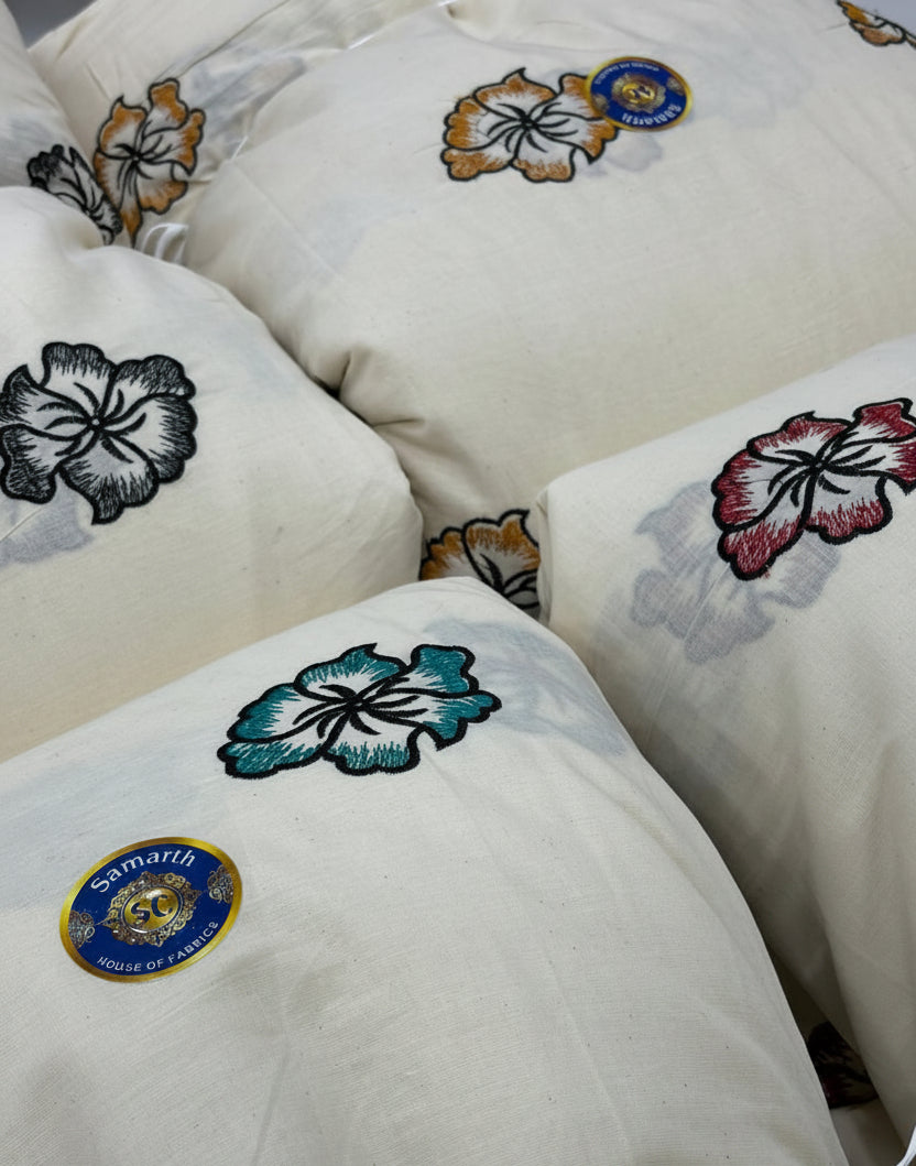 Floral Petal Embroidered Kora Fabric Fabric